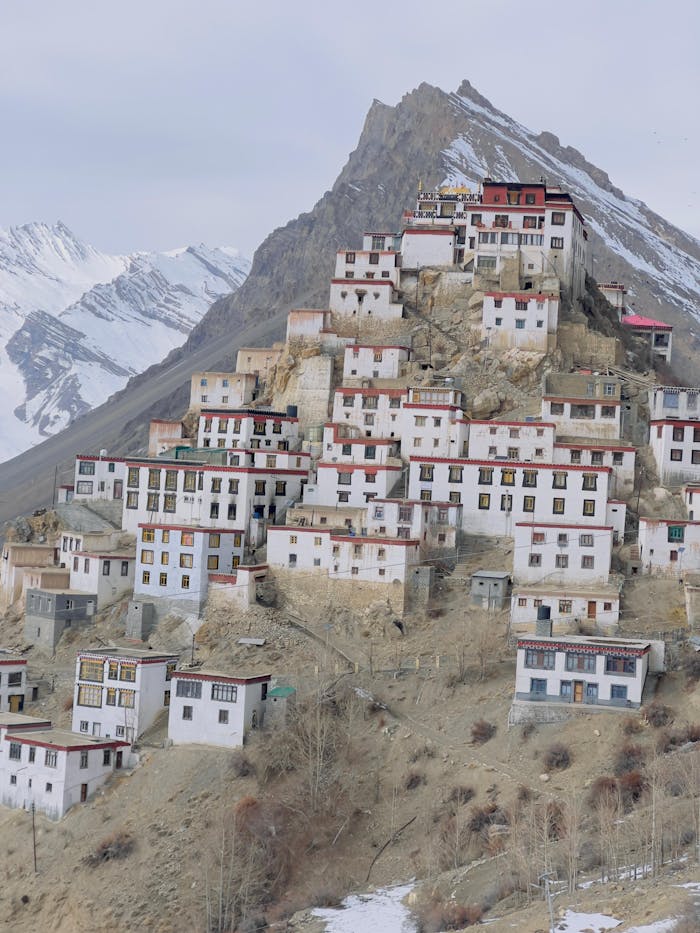 Key Monastery nestled in the dramatic mountains of Himachal Pradesh, India.